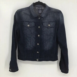 U-51 Women’s Slight Distressed Denim Jacket Crystal Buttons Blue Size Medium